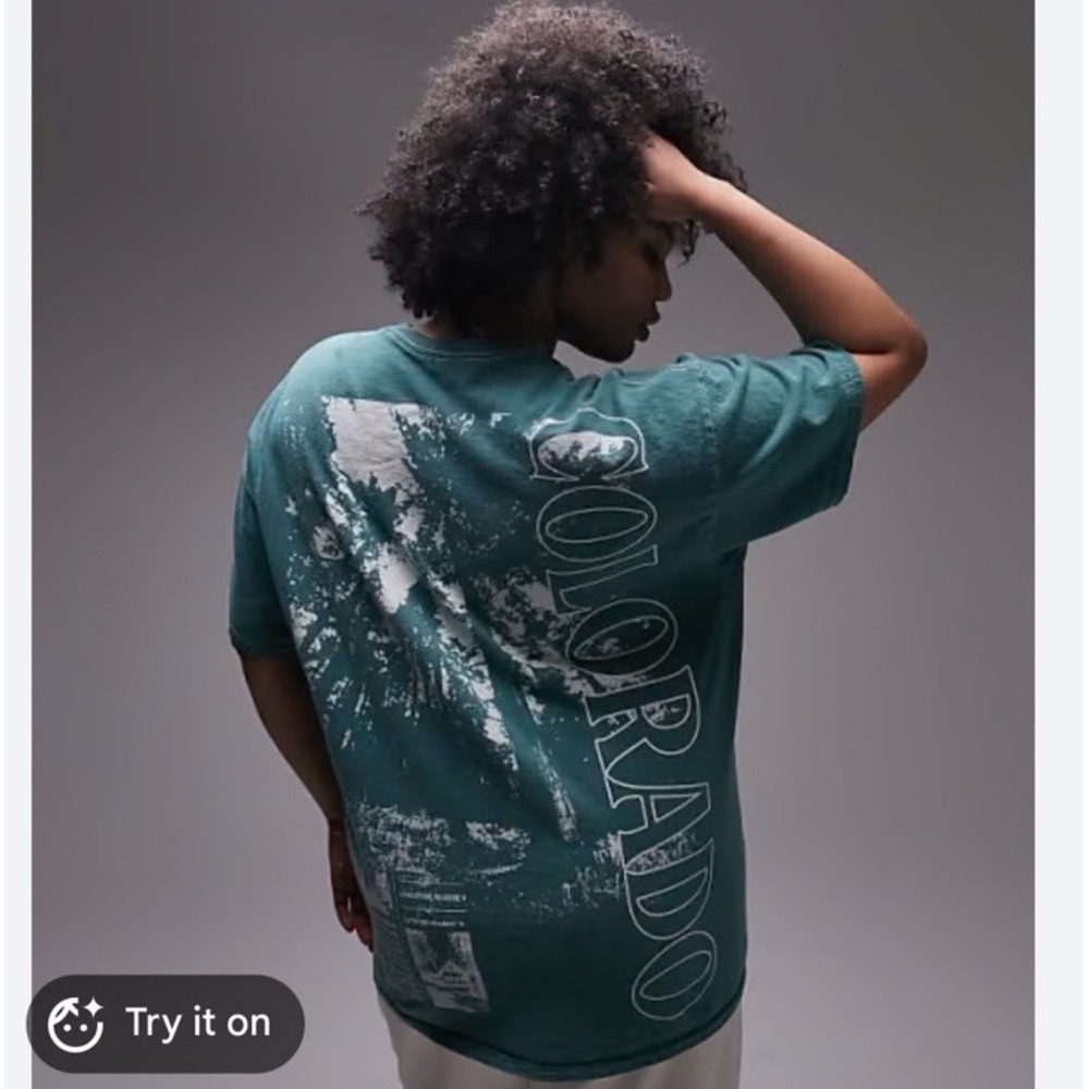 Topshop COLORADO Graphic Tee Large 12 Oversized Vintage Look Green